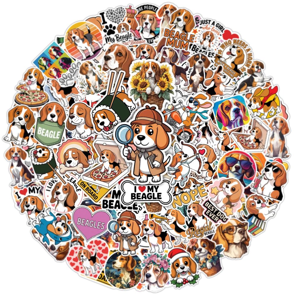 100pcs Beagle Stickers Waterproof Decals for Water Bottles Laptop Luggage Computer Scrapbooking Teens Adults Girls Funny Party Birthday Decorations