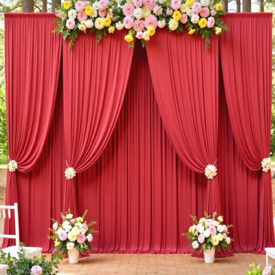 10ft x 15ft Red Wrinkle Free Backdrop Curtains for Parties,Silky Polyester Fabric Wedding Ceiling Drapes, 2 Panels 15ft Photo Back Drop Drapes for Baby Shower Photography Stage Background Cloth