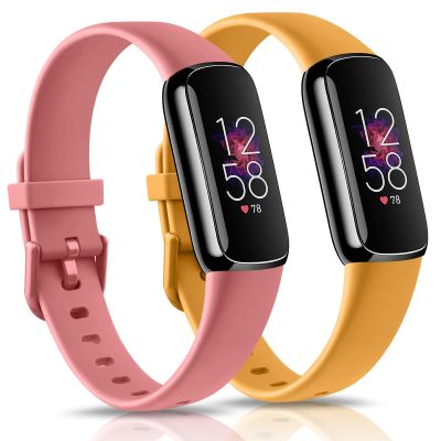 2 Pack Bands for Fitbit Luxe Bands Women Men, Soft Silicone Wristband Replacement Strap for Fitbit Luxe/Luxe Special Edition Fitness Tracker (Coral Red/Yellow, Small)