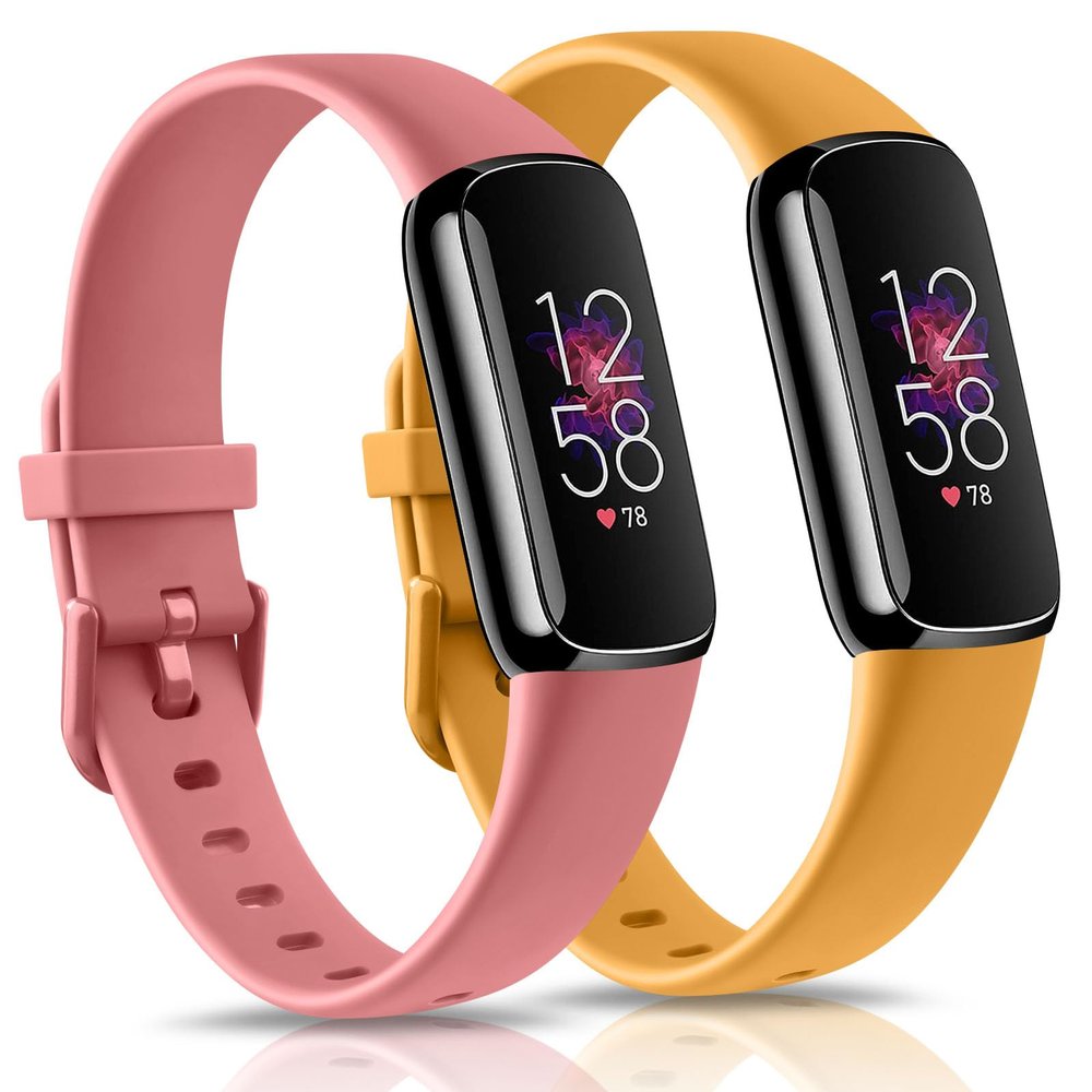 2 Pack Bands for Fitbit Luxe Bands Women Men, Soft Silicone Wristband Replacement Strap for Fitbit Luxe/Luxe Special Edition Fitness Tracker (Coral Red/Yellow, Small)