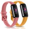 2 Pack Bands for Fitbit Luxe Bands Women Men, Soft Silicone Wristband Replacement Strap for Fitbit Luxe/Luxe Special Edition Fitness Tracker (Coral Red/Yellow, Small) view 1