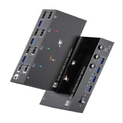 D3LX0Z1 8K Displayport KVM Switch 2 Monitors 3 Computers Dual Monitor KVM Switch Displayport with 4 USB 3.0 Ports(303DH)