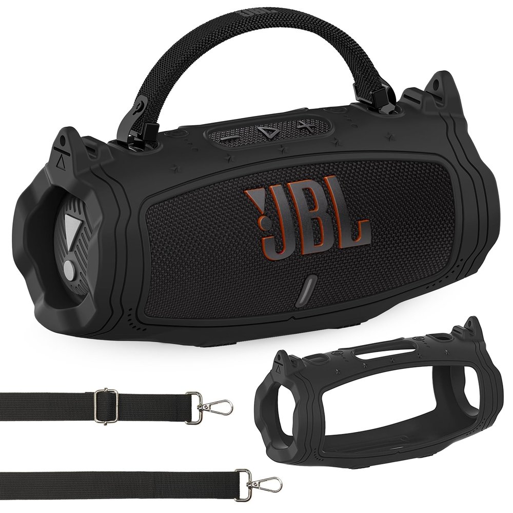 JCHPINE Silicone Case for JBL Charge 6 Portable Speaker, Protective Cover for JBL Charge 6 Pro AI Sound Speaker Accessories (Black Case)