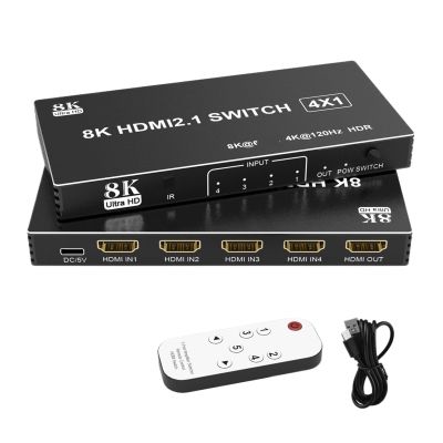 8K HDMI Switch 4 in 1 Out HDMI Splitter HDMI Switcher Selector with IR Remote for Xbox PS5 PS4 PC TV