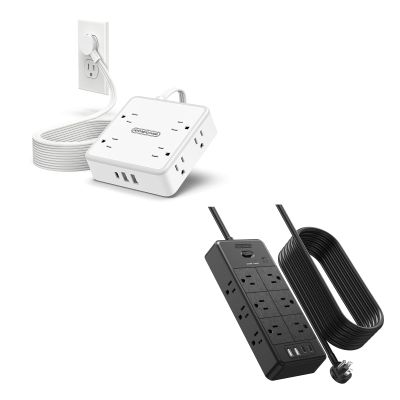 10 FT + 25 FT Surge Protector Power Strip, 12 Outlets & 4 USB Ports (2 USB C) + 8 AC Outlets with 3 USB Ports, 4000J + 1080J, 1625W 13A + 1250W 10A