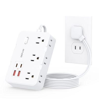 DEPOW 2 Prong to 3 Prong Adapter Power Strip - 6 Outlets & 4 USB Ports (2 USB-C), 1050J Two Prong Surge Protector, 5FT Extension Cord, Wall Mount - Ideal for Old Houses Non-Grounded Outlets