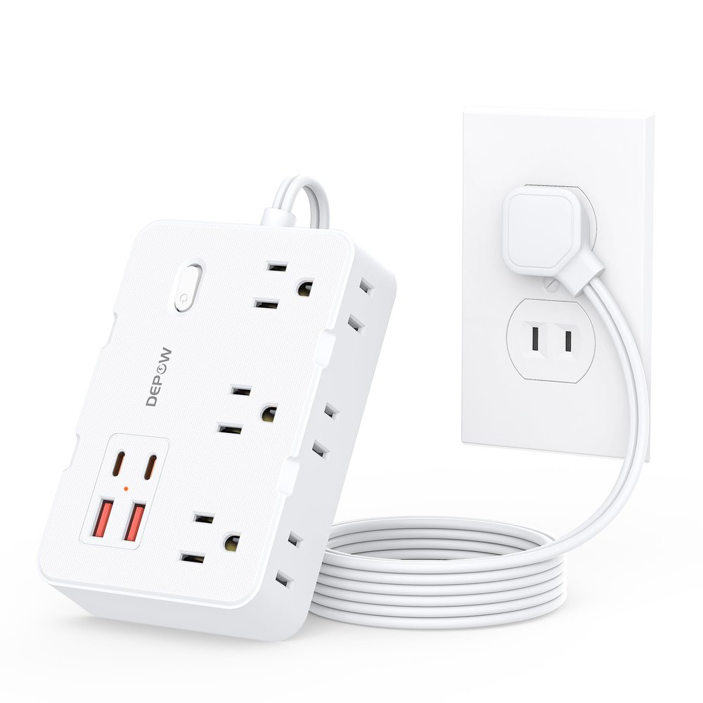 DEPOW 2 Prong to 3 Prong Adapter Power Strip - 6 Outlets & 4 USB Ports (2 USB-C), 1050J Two Prong Surge Protector, 5FT Extension Cord, Wall Mount - Ideal for Old Houses Non-Grounded Outlets