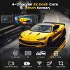 360 2K Dash Cam Front and Rear Inside,4 Channel 3inch IPS Touchscreen 2K Dash Cam Front and 3x1080P Rear Inside Left Right,24/7 Recording Built-in WiFi,Loop Recording,G-Sensor,64G TF view 2