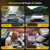 360 2K Dash Cam Front and Rear Inside,4 Channel 3inch IPS Touchscreen 2K Dash Cam Front and 3x1080P Rear Inside Left Right,24/7 Recording Built-in WiFi,Loop Recording,G-Sensor,64G TF view 3