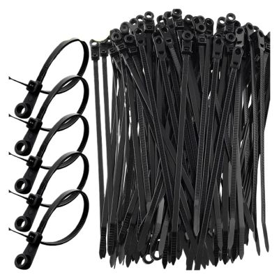 100PCS Nylon Cable Ties with Screw Hole Self-Locking Fixed Cable Cord Ties Reusable Straps Fastening Loop for Home Office(Black,5x150mm)