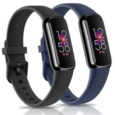 2 Pack Bands for Fitbit Luxe Bands Women Men, Soft Silicone Wristband Replacement Strap for Fitbit Luxe/Luxe Special Edition Fitness Tracker (Black/Navy Blue, Large)