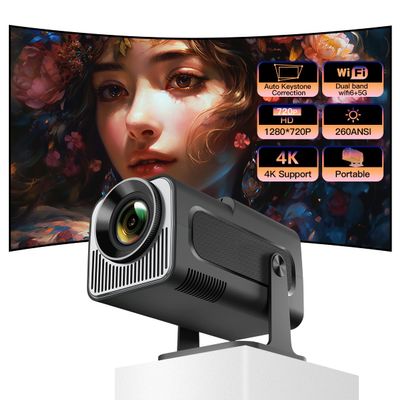 Mini Projector Projector Projector Projector with WIFI and Bluetooth Smart Projector Support 4K 1080P FHD 180 Adjustable Auto Keystone Correction for Movie Home Outdoor, White HY320 mini