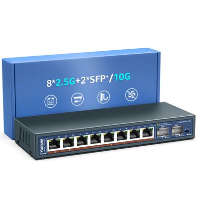 10 Port 2.5G Unmanaged Ethernet Switch, 8 x 2.5G Base-T Ports, 2 x 10G SFP, Compatible with 100/1000/2500Mbps, VLAN, Fanless, Desktop/Wall Mount YuanLey 2.5Gbe Network Switch for Wireless AP, NAS, PC