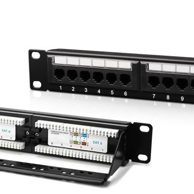 ZoeRax Cat6 Patch Panel 24-Port, UTP 1U 19-Inch Rack Mount Network Panel, All-in-One Design with Built-in Cable Management, Gigabit Ready Ethernet Punch Down Panel (110 Type Tool Compatible)