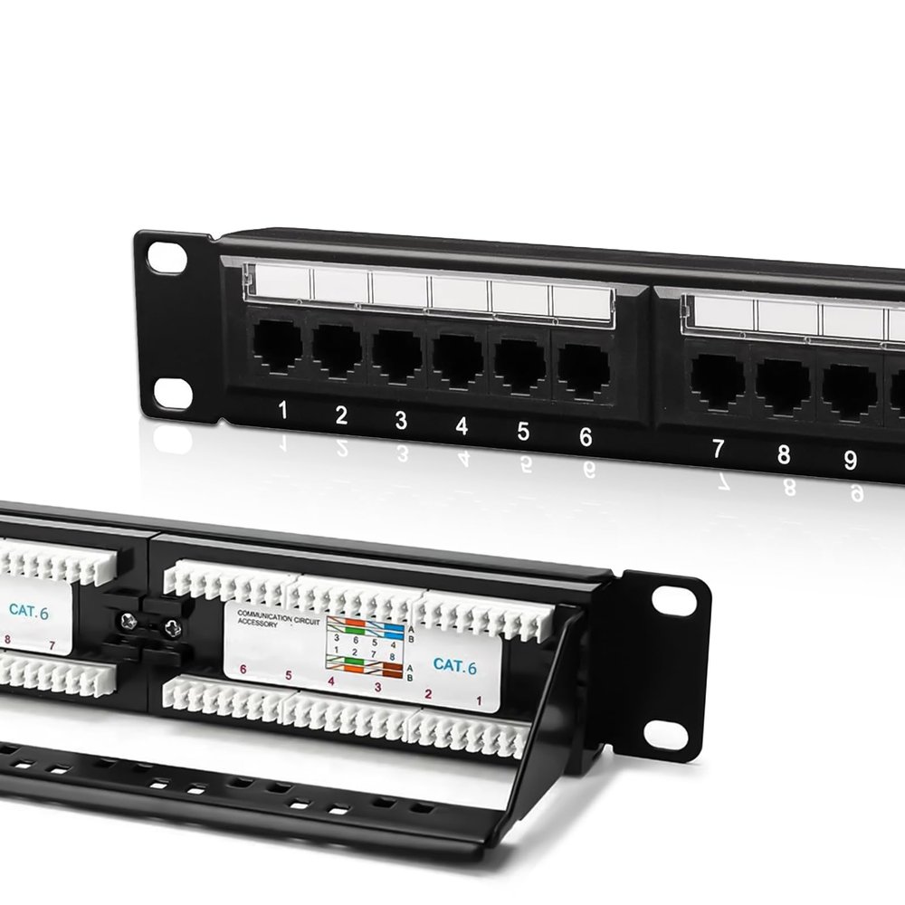 ZoeRax Cat6 Patch Panel 24-Port, UTP 1U 19-Inch Rack Mount Network Panel, All-in-One Design with Built-in Cable Management, Gigabit Ready Ethernet Punch Down Panel (110 Type Tool Compatible)