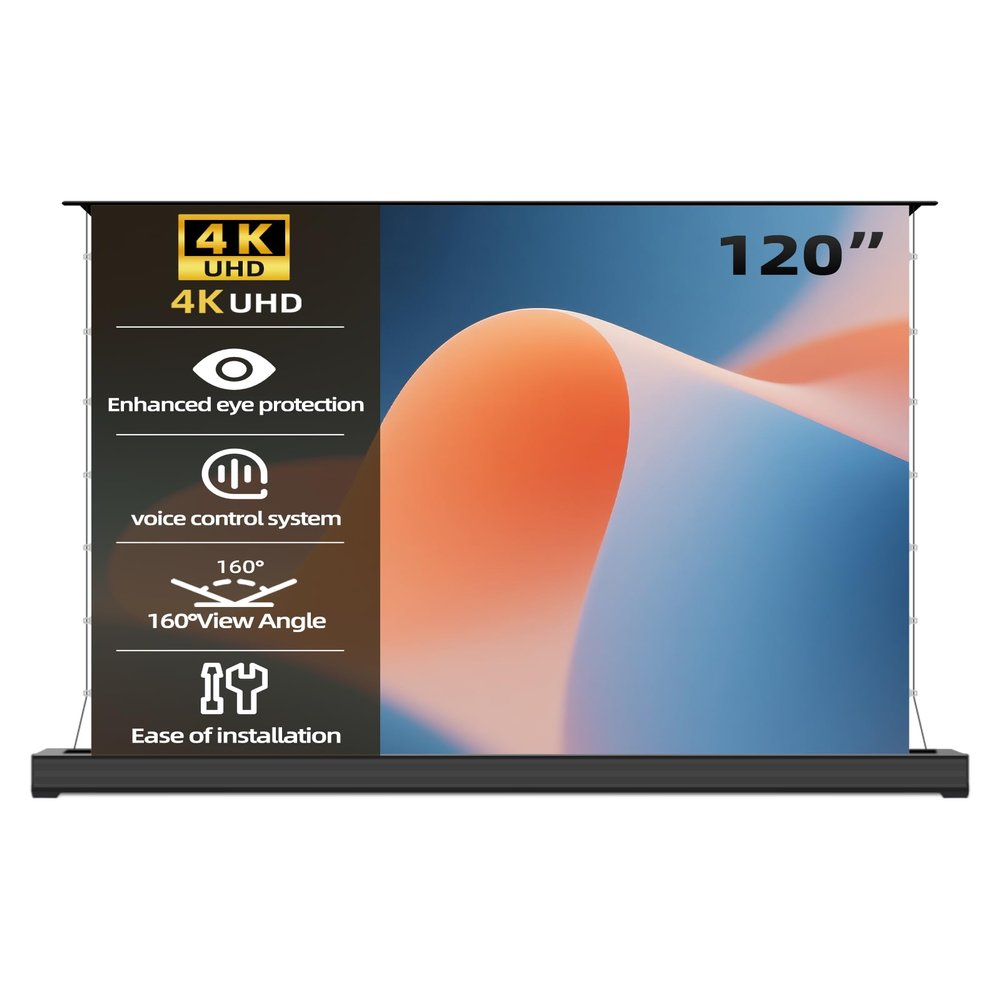 Acmejm 120" Matte White Motorized Floor Rising Projector Screen for Long/Standard UST Throw Projector,Movie Screen for Home Theater,Motorized Projector Screen 4K/8K Ultra HD