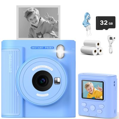 Kids Camera Instant Print for 3-12 Year Olds, HD Digital Instant Print Camera for Boys & Girls, Ideal Christmas Birthday Gift with 32GB SD Card, Easy to Use