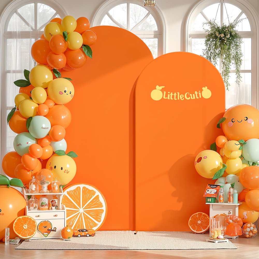 Orange Arch Backdrop Covers - 7.2FT, 6FT Spandex Fitted Wedding Arch Stand Covers Round Top Chiara Stretchy Arch Backdrop Cover for Thanksgiving Wedding Birthday Party Decoration