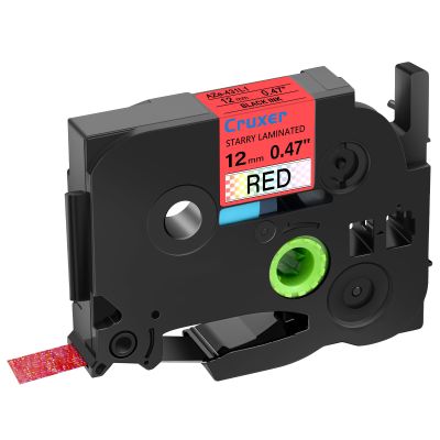 Cruxer 1 Pack Replacement for P-Touch TZe-431L1 TZe431L1 0.47" 12mm Black Print on Red Starry Laminated Glitter Rainbow Tape Compatible with Ptouch PT-D200 D210 D400 D450 D600 H100 Label Maker