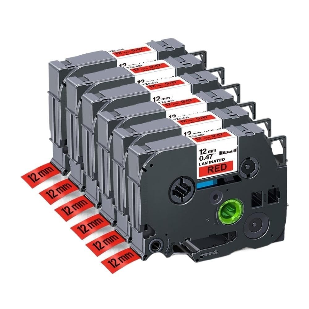 12mm Tze231 Compatible Label Tape 6/12PK for 231 131 631 831 931 334 335 Compatible with PTH110 Label Maker(6PK Black on Red)