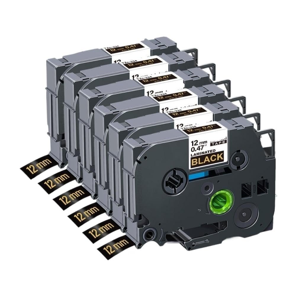 12mm Tze231 Compatible Label Tape 6/12PK for 231 131 631 831 931 334 335 Compatible with PTH110 Label Maker(6PK Gold on Black)