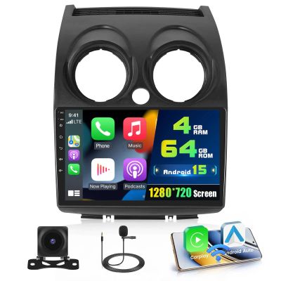 4+64G Radio for Nissan Rogue Sport Qashqai 2006-2016, 9'' IPS Touchscreen Stereo Android 15 Wireless Apple Carplay Android Auto 32EQ 5G WiFi 1080P Bluetooth +Free AHD Backup Camera