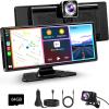 10.26 Carplay Screen for Car, HD IPS Wireless Portable Touch Screen with 64GB TF Card  Supports Apple Carplay & Android Auto, Mirror Link/4K Dash Cam/1080P Rear Camera/BT/FM/Voice Control view 1