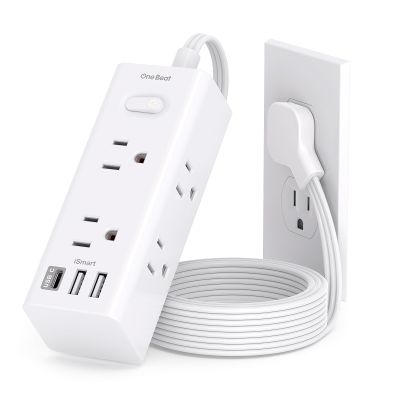 1Ft Extension Cord with Multiple Outlets, Flat Plug Power Strip Surge Protector with 1 Ft Cord, 6 Outlet 3 USB Ports (1 USB C), Multi Outlet Wall Plug for Travel, College, Dorm Room Essentials