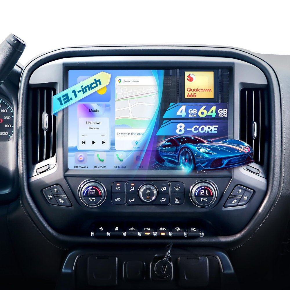 Gearzbtor 13.1Inch Qualcomm 8Core 4+64G Radio for Chevy Silverado GMC Sierra 2014-2018,2K T-Style Screen Sierra Radio Upgrade with Carplay Android Auto 48EQ GPS 5Ghz WiFi SWC Backup Camera,Black