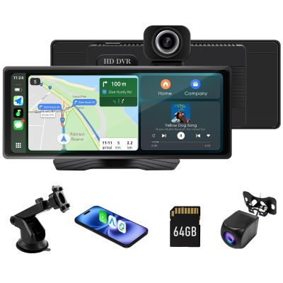 Haudio 9.3" Wireless CarPlay & Android Auto Screen for Car, 10 Inch Portable Car Stereo with 1080P Dash Cam Front and Rear, Backup Camera, Bluetooth, GPS Navigation, FM Transmitter, Plug and Play