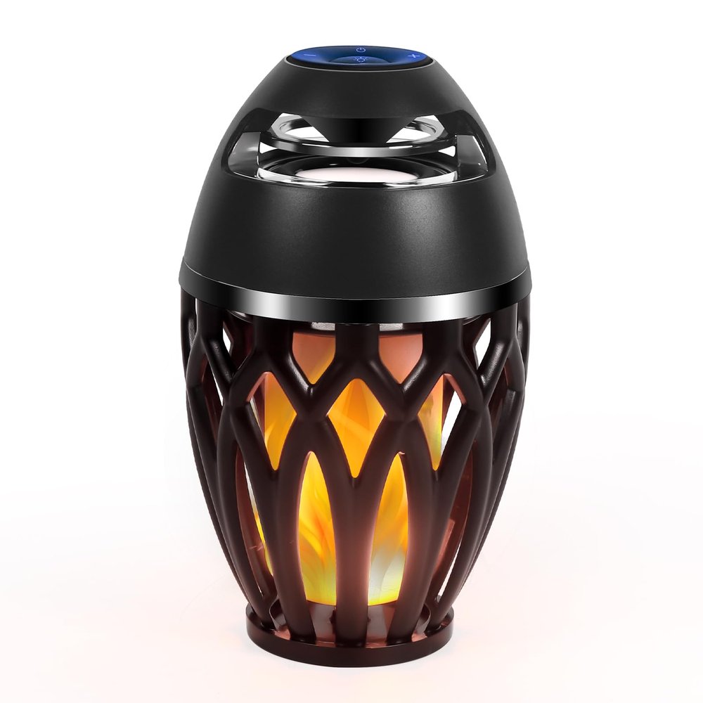 Ailanxin Outdoor Bluetooth Speakers, Wireless Speaker with LED Flame Speaker,Ipx5 Waterproof Design, Bluetooth 5.0 LED Flame Lamp for Outdoor Party, Camping and Desktop Decoration (Black)