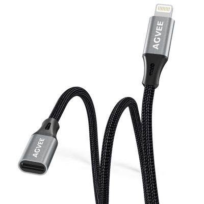 AGVEE 2 Pack 4 inch Lightning Extension Cable, Braided Female to Male Extender Full Function Cord Compatible with iPhone iPad, Data Sync Video Audio & Charging Connector Adapter, Dark Gray