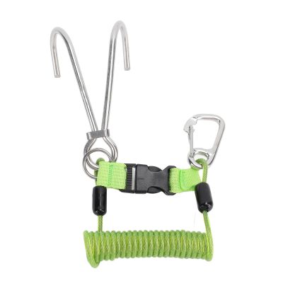 Zoeyilan Scuba Diving Lanyard, Stainless Steel Spring Coiled Lanyard, Heavy Duty Lanyard Clip with Webbing Strap Quick Release Buckle, Dive Flag Webbing Strap for Flashlights Cameras (Green)