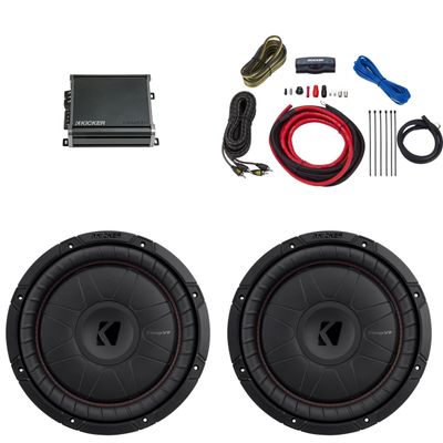 KICKER 12 Inch CVT Thin Woofer Includes Two 52CVT122 Package with 46CXA8001 Amplifier and Wire kit