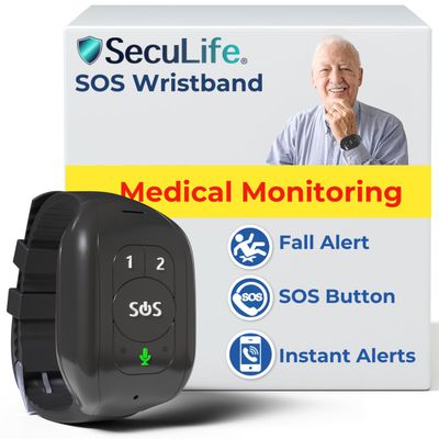 Seculife SOS Wristband  Elderly Life Saving Fall Alert System, Emergency Call Button, Assistive Speakerphone, GPS Tracking, Seniors Dementia, Alzheimers, 24/7 Medical Monitoring (Black)