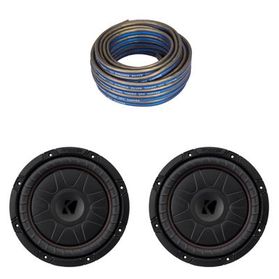 Kicker (2) 52CVT10 CompVT 10-Inch (250mm) Subwoofers, 2-Ohm Bundle w/Speaker Wire Bundle