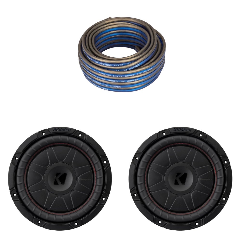 Kicker (2) 52CVT10 CompVT 10-Inch (250mm) Subwoofers, 2-Ohm Bundle w/Speaker Wire Bundle