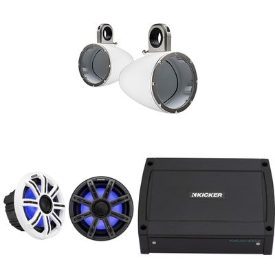 Kicker Premium Marine 8" 51MSC8 with 43KMTES8W White Enclosures Includes 48KXMA4002 Amp, UTV/Wake Boarding