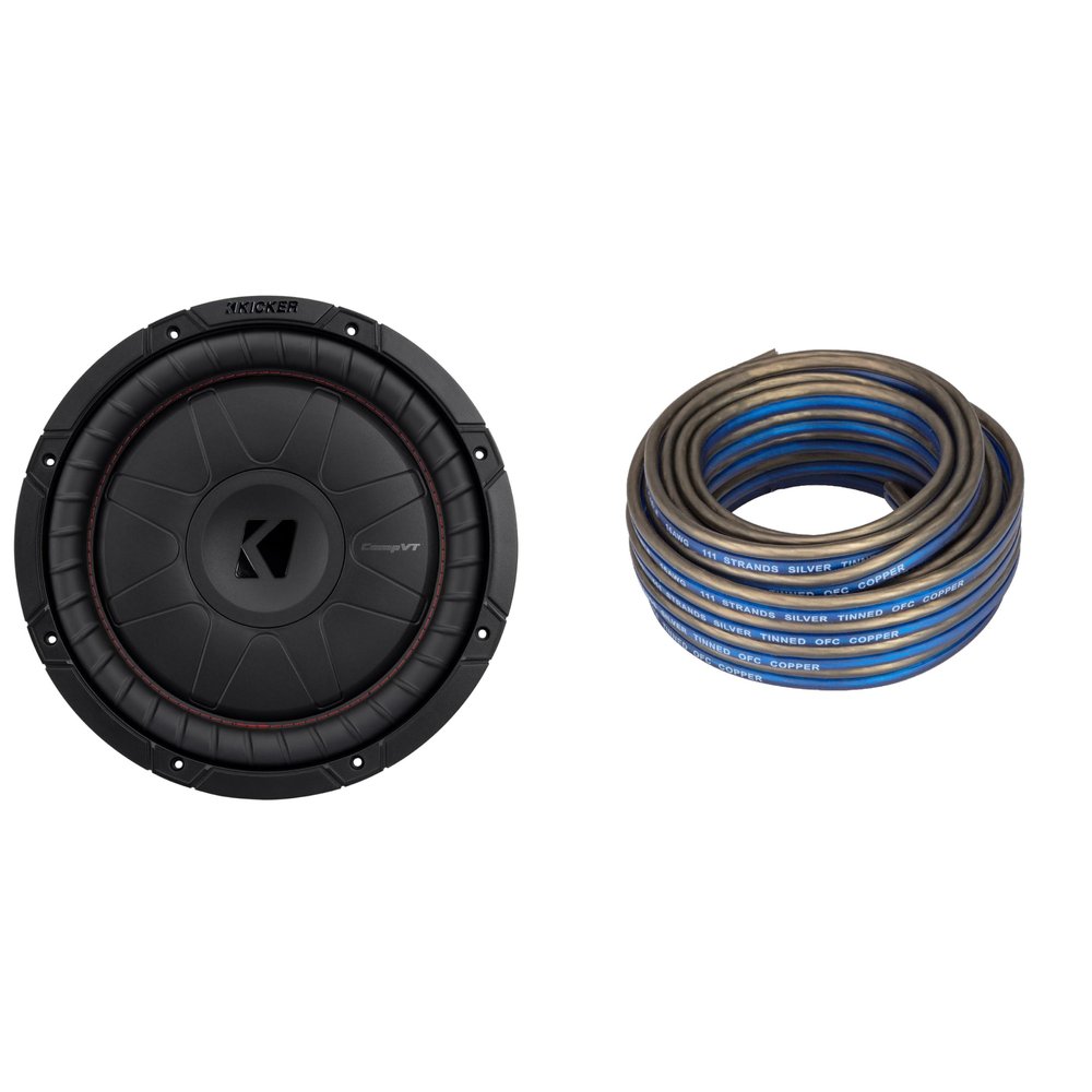 KICKER 52CVT12 CompVT 12-Inch (300mm) Subwoofer, 4-Ohm w/Speaker Wire Bundle