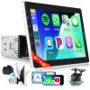 10.1 inch Single Din Car Stereo with FM/RDS Wireless Carplay Android Auto Backup Camera, Sellrich Single Din Detachable Screen Radio Support Bluetooth YouTube MirrorLink EQ USB/AUX/TF SWC view 1