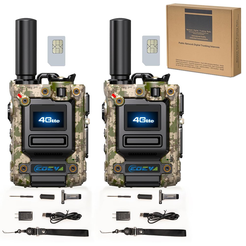 4G LTE PoC Radio 4-Pack, Global Unlimited Range Walkie Talkies 5000+ Miles, Nationwide Long Distance Two-Way Radios with Built-in SIM Card, 12-Month Data Plan Included for Truck Fleet & Construction