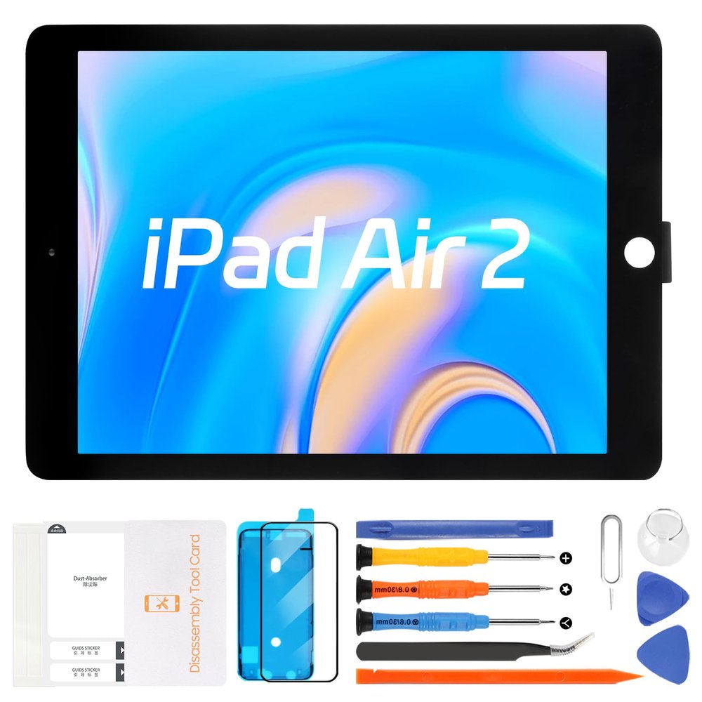 Screen Replacement for iPad Air 2 2014 A1566, A1567 9.7" LCD Display Touch Digitizer Assembly with Repair Tools(Black)