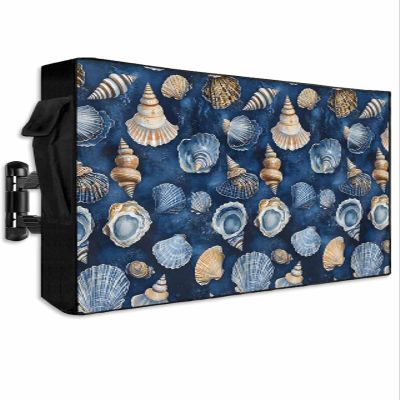 Outdoor TV Cover Blue Gray Sea Shell Nautilus Weatherproof Waterproof Outside TV Protector with Zipper,Summer Ocean Life Smart Television Screen Cover for 60 to 65Inch Screens