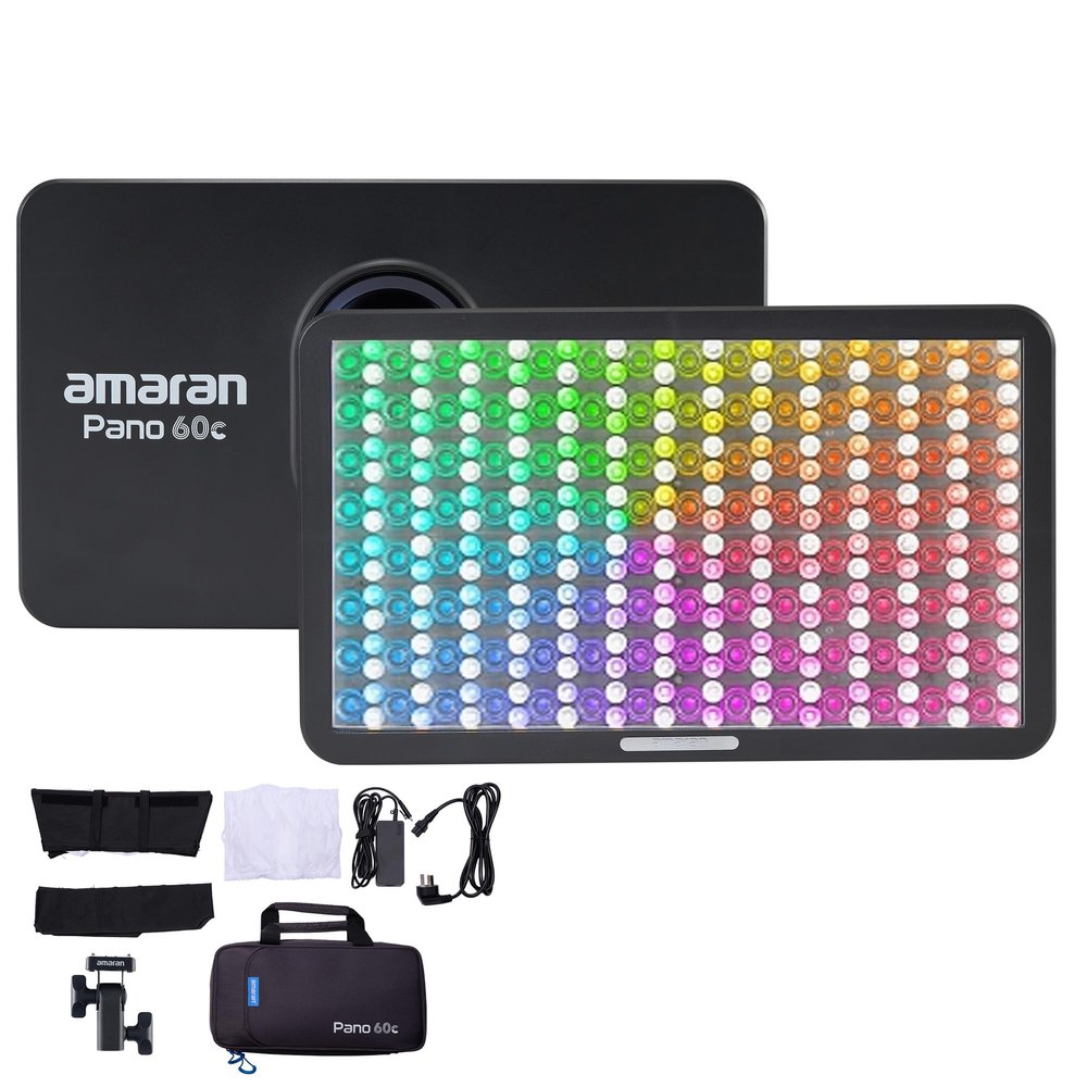Amaran Pano 60c RGBWW 60W Portable LED Video Panel Light  Ultra-Compact, USB-C PD Powered, Sidus Link App Control, 22,220 Lux @0.5m, Ideal for On-The-Go Creators (Charcoal)