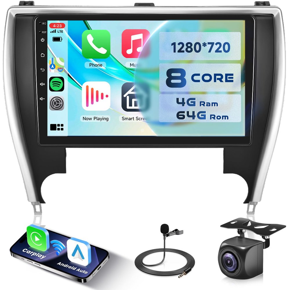 8-Core 4G+64G Qual-comm Snapdragon Chip Car Radio for Toyota Camry 2015 2016 2017, Rimoody Car Stereo Carplay Android Auto 3D car Model Display GPS WiFi 10.1 Inch IPS Touchscreen Mirror Link Camera