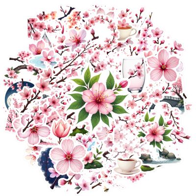 100Pcs Cherry Blossom Stickers,Waterproof Sakura Sticker for Cherry Blossom Party Adults Teens Water Bottle Laptop Phone Cases Planner Skateboard Luggage Helmet C432X1G
