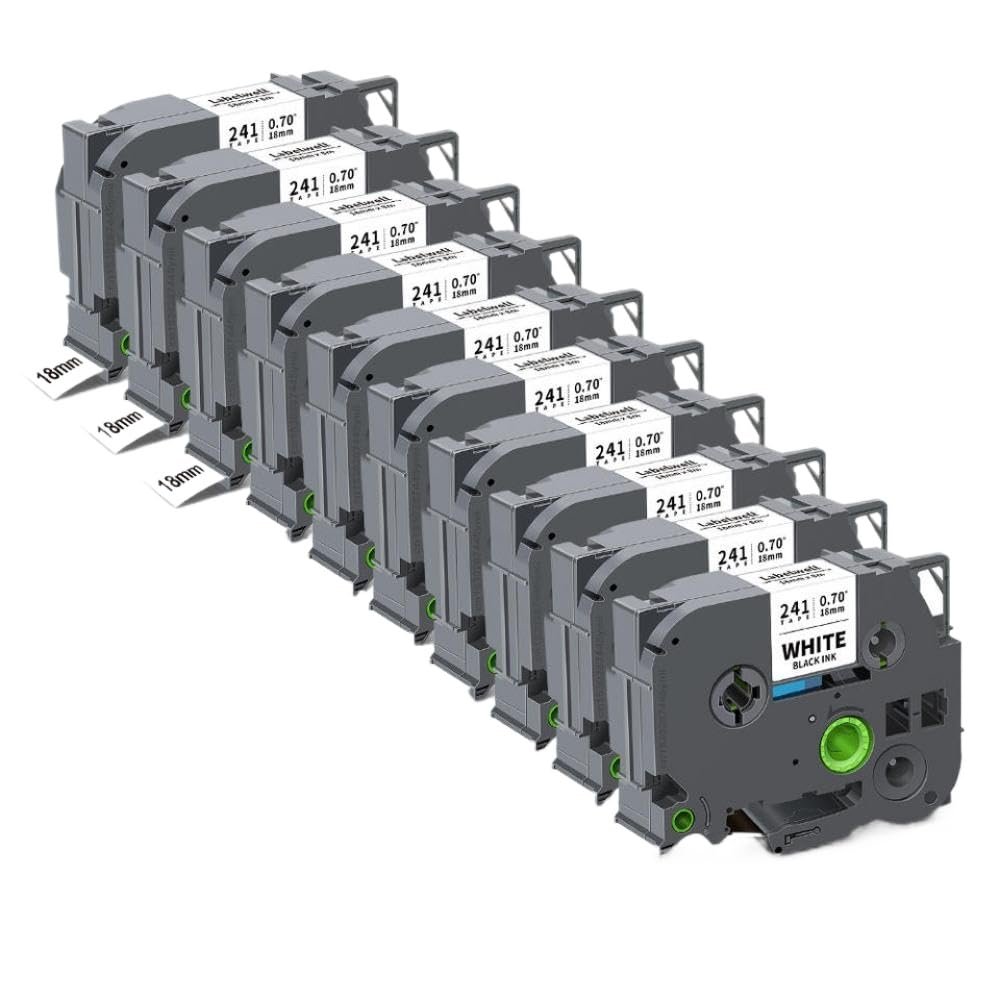 18mm Laminated Label Tape 5/10 Pack Compatible with TZe241 TZe141 TZe441 TZe541 TZe641 for PTH500 PT D400 Label Maker(10PK Black on White)
