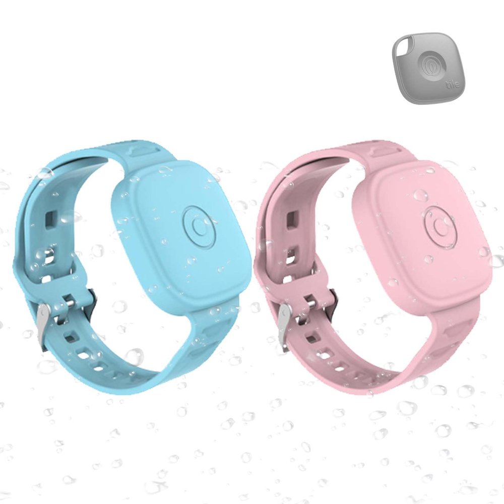 2-Pack Case for Tile by Life360 Mate (2024) / Tile Mate 2022,Waterproof Tile Mate Bracelet for Kids,GPS Tracker Anti-Lost Adjustable Tile Mate Strap for Toddler Child-Pink+Glow Blue