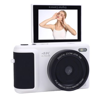 4K Digital Camera for Photography, 64MP Vlogging Camera for with 2.8 Inch 180 Flip Screen, 16X Digital Zoom Autofocus Retro Mirrorless Camera for Travel (White)