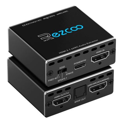 4K@120Hz HDMI 2.1 eARC Audio Extractor 1 in 1 Out Support VRR ALLM HDCP2.3 ARC eARC HDR CEC SPDlF Optical Audio Out Digital EDID for PS5 Xbox NVIDIA AMD